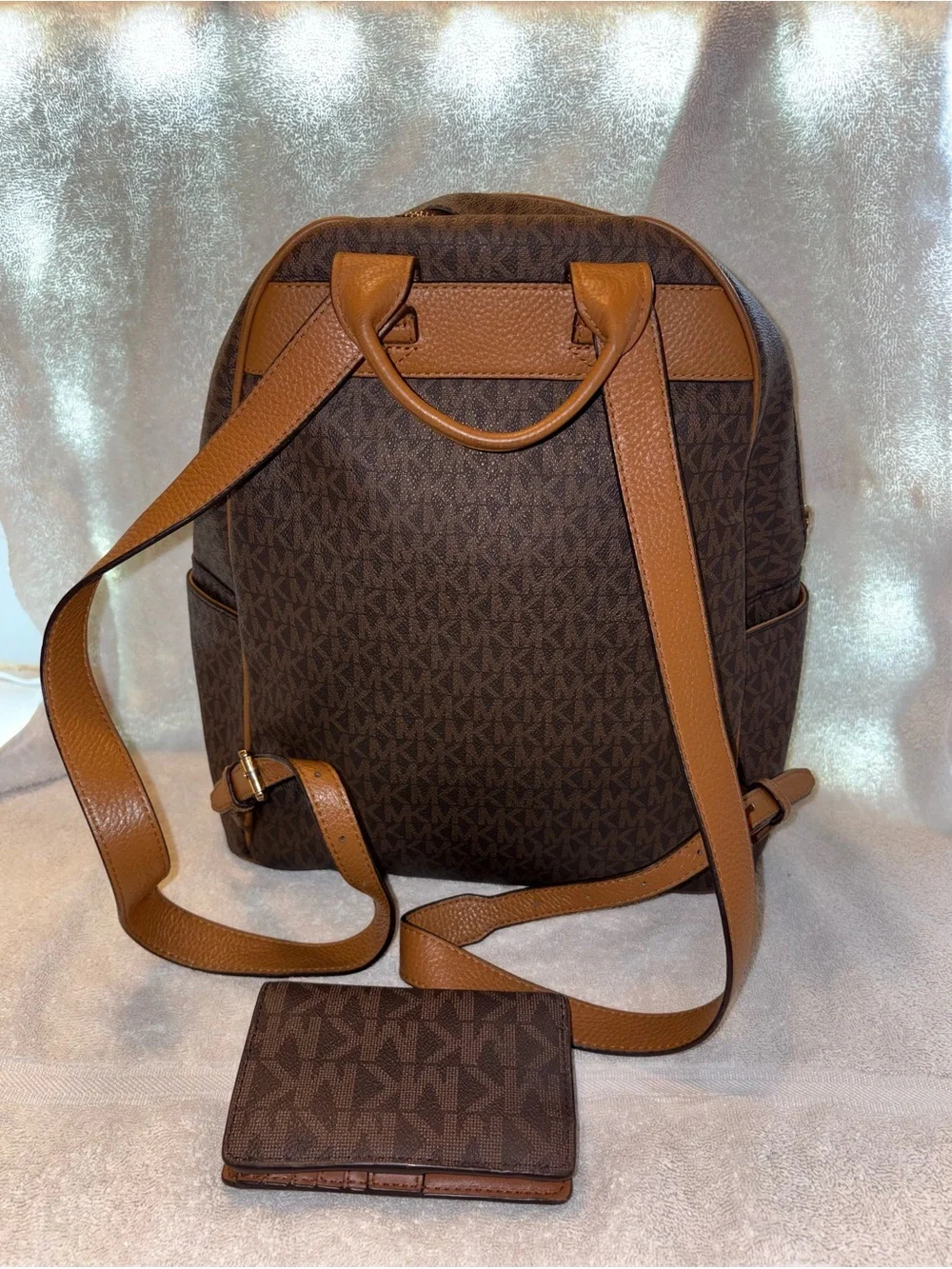 Michael Kors Brown MK Logo Backpack & The Wallet